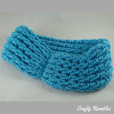 Light Blue Crocheted Twist Headband. 